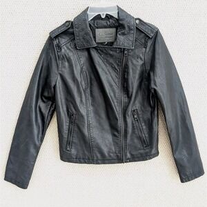 Ci Sono by Cavalini Vegan Leather Jacket Womens Large Black Studed Collar Moto